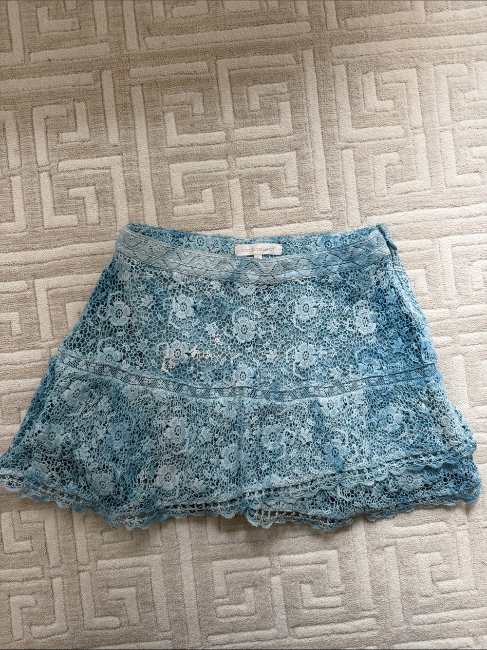 LoveShackFancy Pale Blue Lace Tiered Skirt